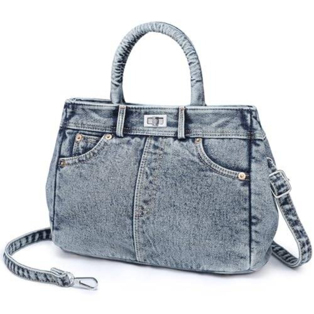 Acid Wash Denim Satchel Handbag Blue Jean Crossbody Purse Y2K Style‎